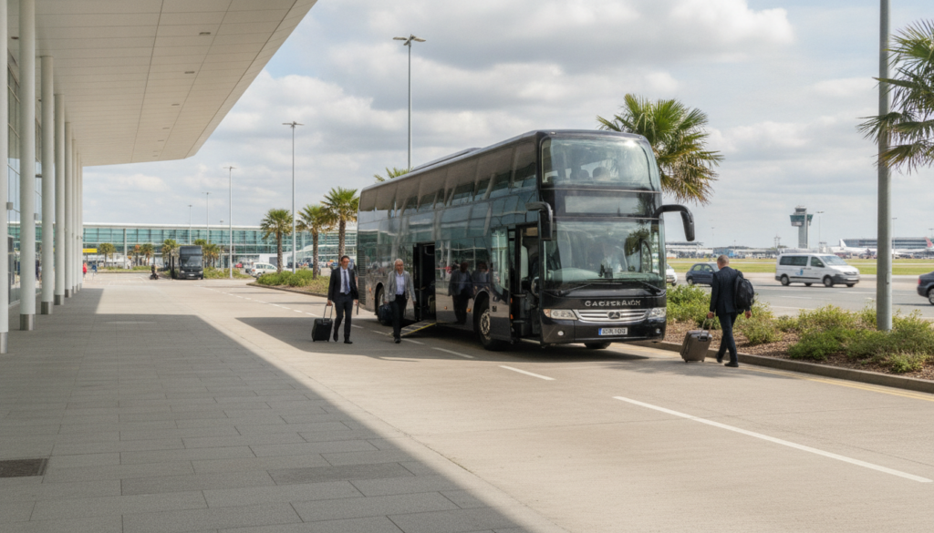 Efficient Logistics for Large Corporate Events: Gatwick Coach Solutions — executive coach meeting a group at Gatwick Airport