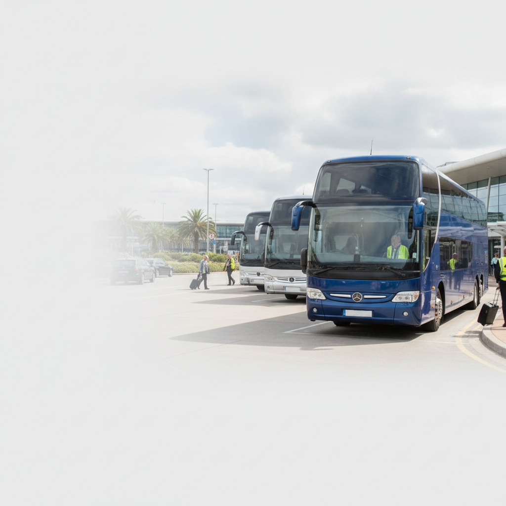Our coach Fleet for Gatwick Transfers — executive coach meeting a group at Gatwick Airport